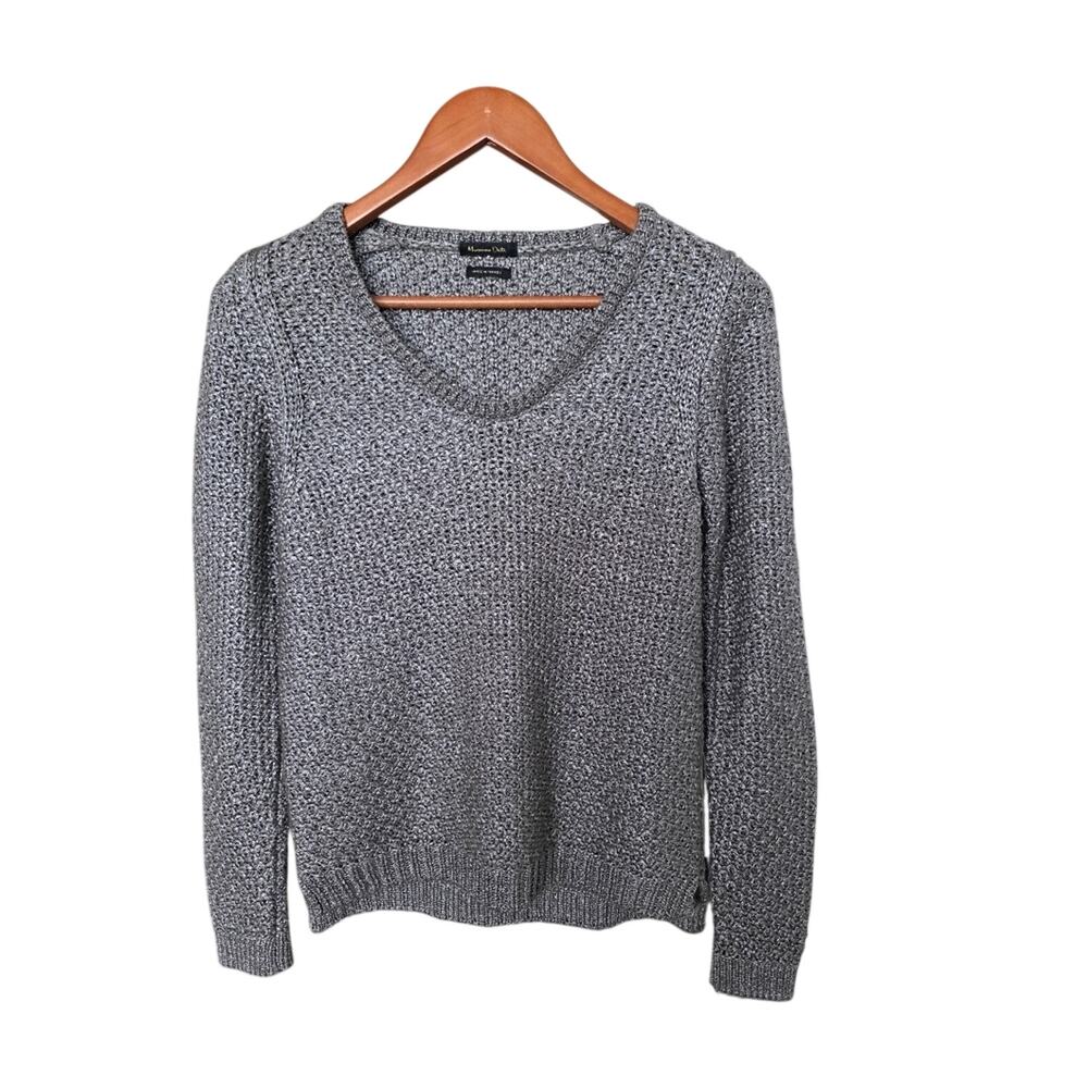 Massimo Dutti Pewter Lustre Chain Mail Knit Sweater Silver Gray Size S